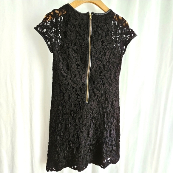 CLUB MONACO Witherbee Black Lace Crewneck Leather Trim Short Sleeve Mini Dress - Picture 7 of 16